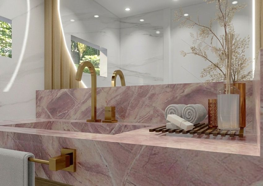 Quartzito rosa negroni - Uso de imagem exclusivo Papo de Arquiteta